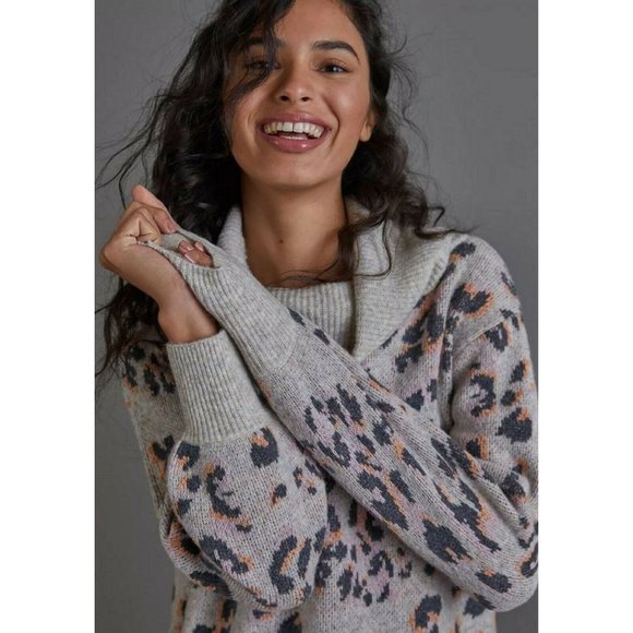 Cowl Neck Animal Leopard Print Sweater Anthropologie - Picture 4 of 8